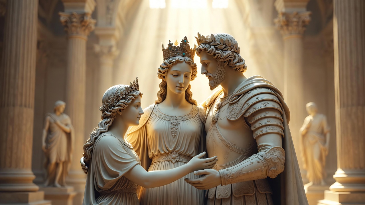 Hermione statue awakening in harmonious reconciliation scene from The Winter's Tale Shakespeare