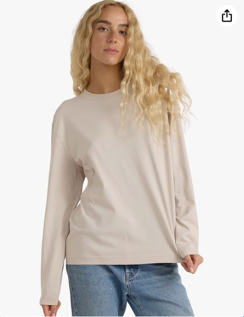 Organic Basics Womens True Heavy Cotton Boxy Long Sleeve Tee Shirt
