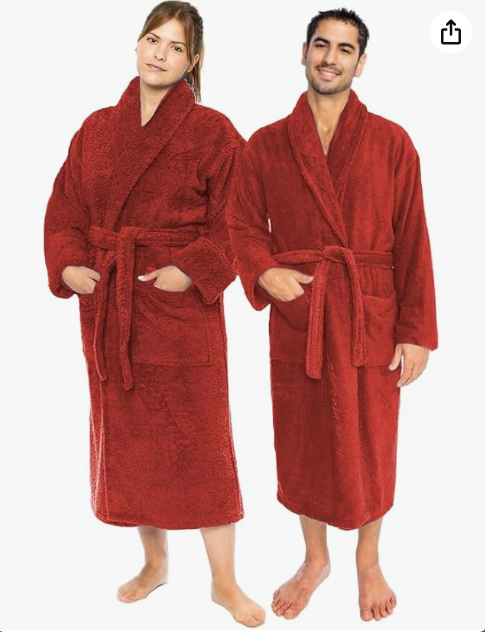 Classic Turkish Towels CTT Premium 100% Turkish Cotton Terry Cloth Bath Robe for Women & Men, Soft & Plush Long Unisex Robe
