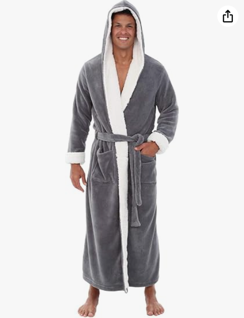 Alexander Del Rossa Plush Mens Robe with Hood, Hooded Big and Tall Robes for Men, Sherpa Fleece Bathrobe
