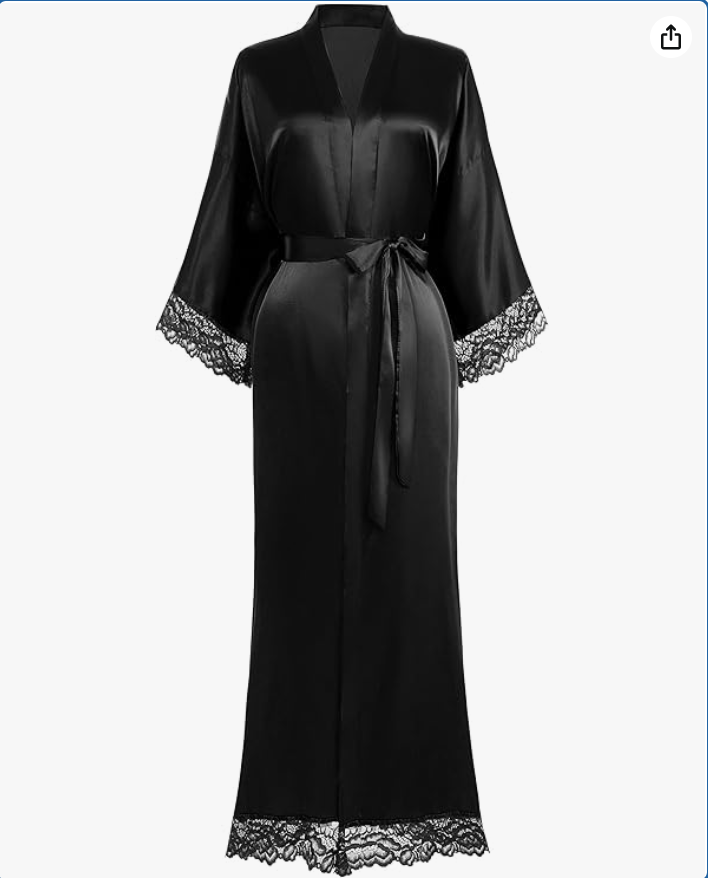 BABEYOND Satin Kimono Robe Silky Long Bridesmaid Wedding Lightweight Bath Robe with Lace Trim
