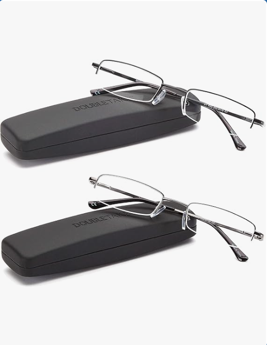 DOUBLETAKE Reading Glasses - 2 Pairs Compact Case Semi Rimless Readers
