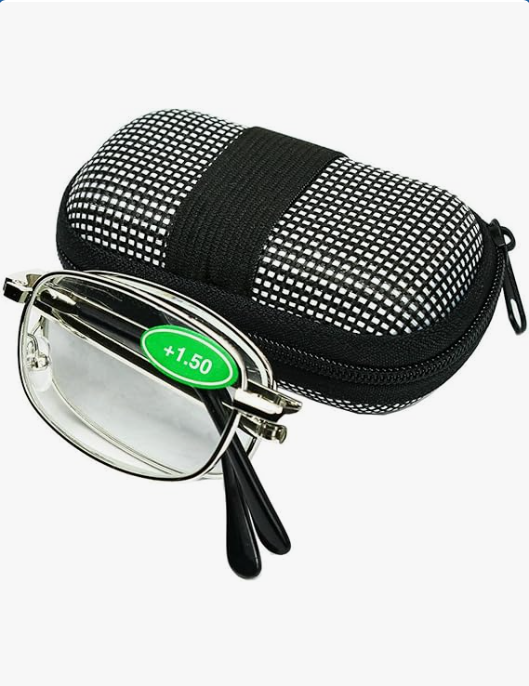 Two way Foldable Readers in Portable Nylon Zip Cases Classic Silver Folding Reading Glasses for Men or Women
