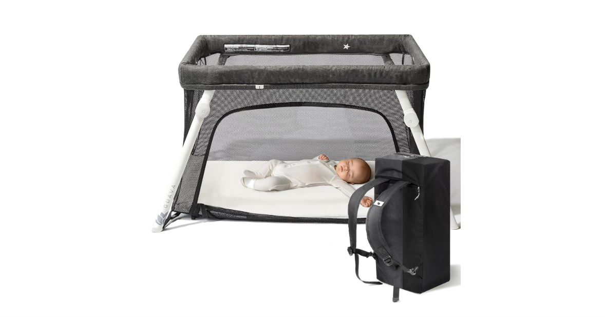 Guava Family Travel Crib Includes Lightweight Backpack Design | Certified Baby Safe Portable Crib | Folding Play Yard, Comfy Mattress for Babies, Toddlers |...