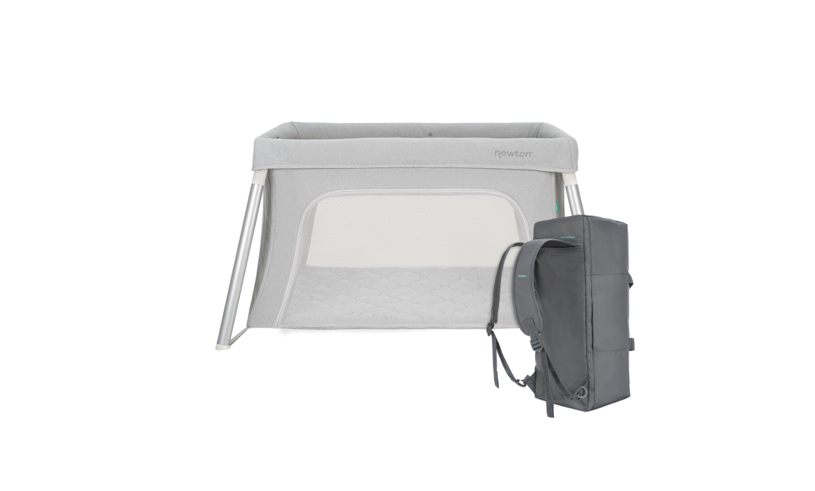 Newton Baby Compact Travel Crib & Play Yard | Breathable & Washable Mattress, Foldable Carry-On Size, Backpack Straps, Grey, Newton Bassinet...