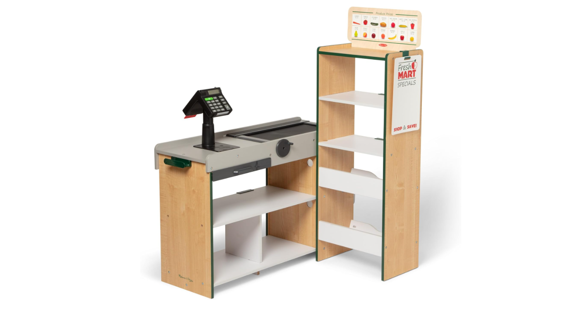 Melissa & Doug, Fresh Mart Pretend Grocery Store, Kids Cash Register with Scanner, Shelves, & Conveyor Belt, Kids Toys for Girls & Boys
