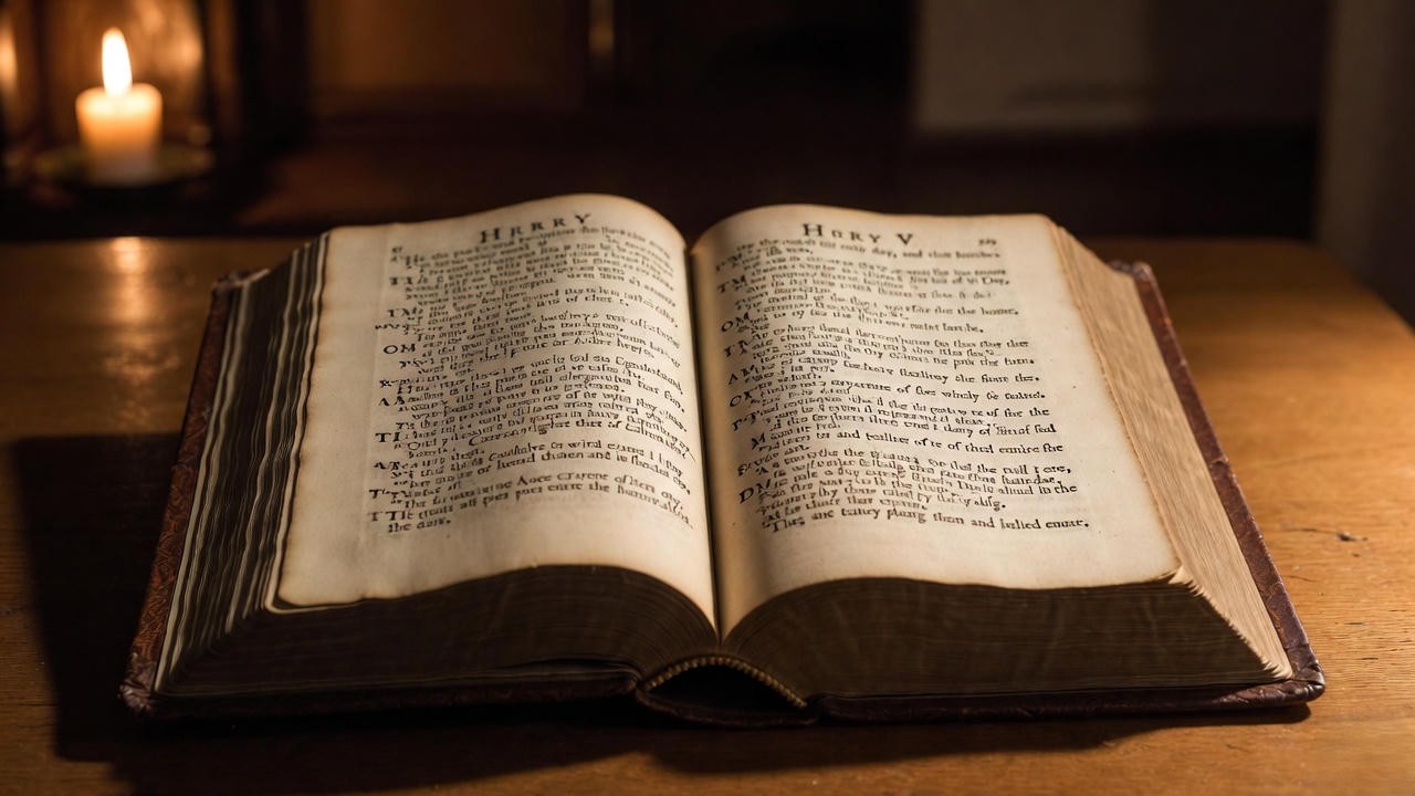 Shakespeare’s First Folio open to Henry V St Crispin’s Day speech page