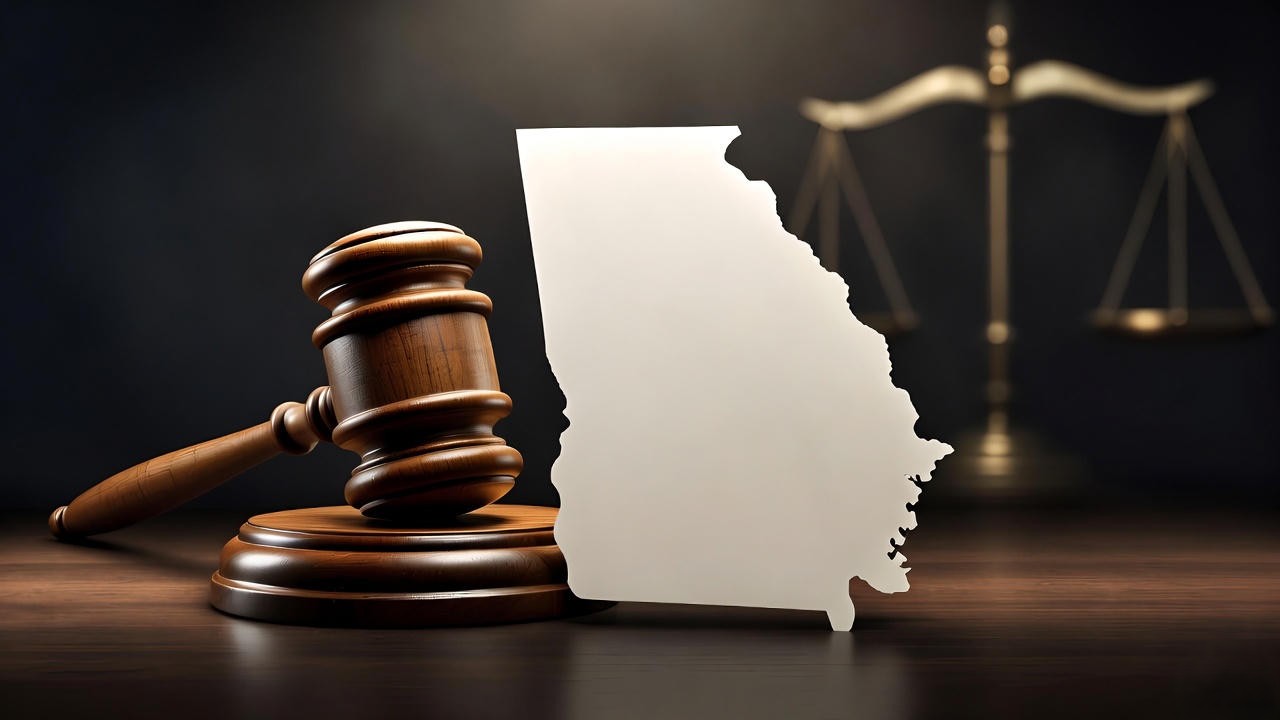 Wooden gavel and Georgia state outline symbolizing Romeo and Juliet law close-in-age exemption in Georgia