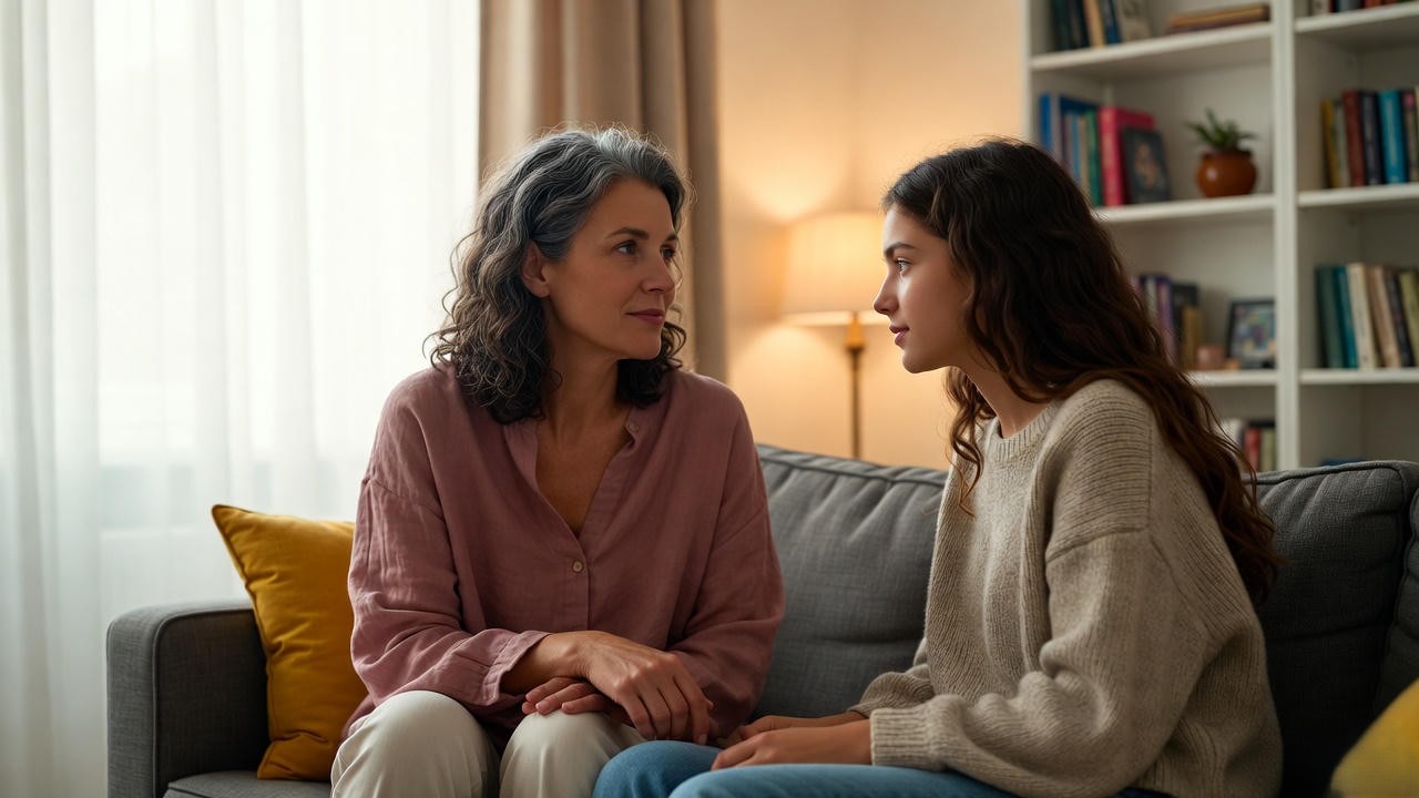 Parent discussing relationships with teenager illustrating guidance on Georgia Romeo and Juliet law