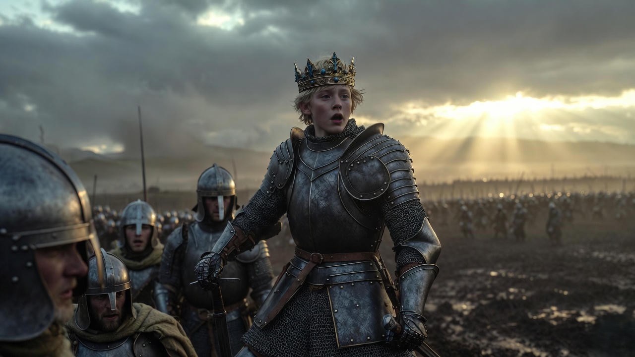 King Henry V rallying troops with the St. Crispin's Day speech in Shakespeare's Henry V