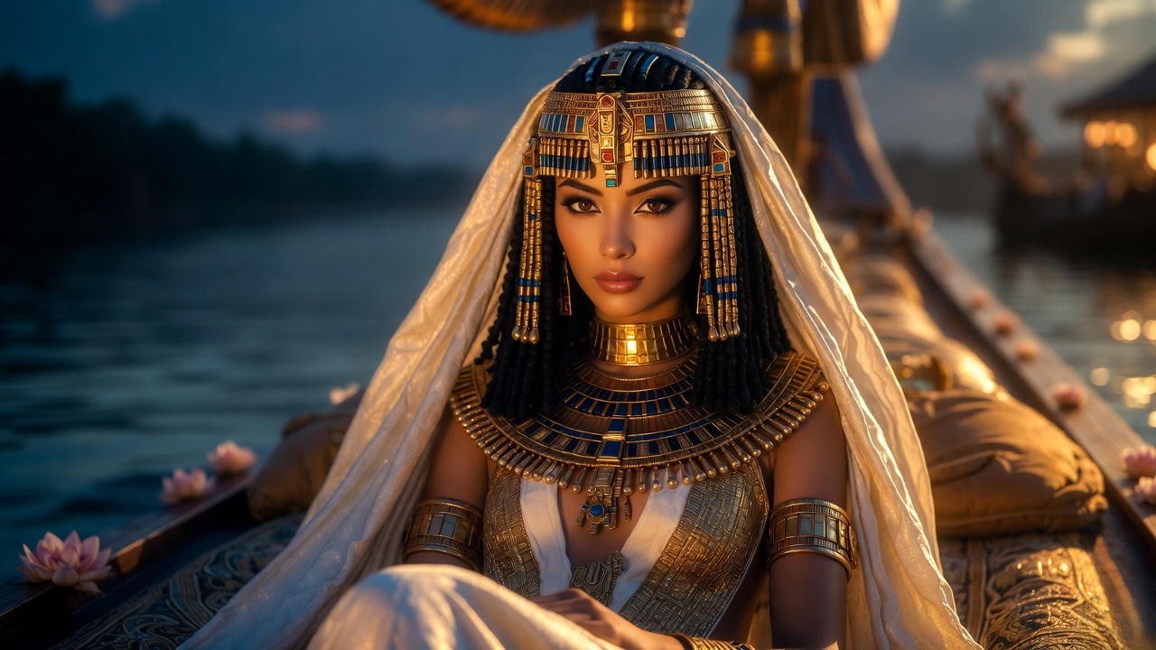 Cleopatra on her royal barge, iconic depiction from Shakespeare's Antony and Cleopatra