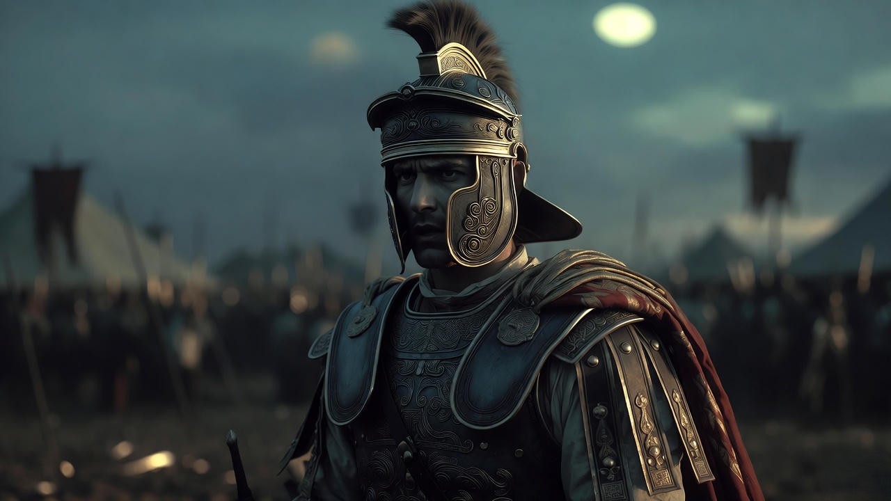 Enobarbus in moment of tragic remorse and loyalty in Shakespeare's Antony and Cleopatra.