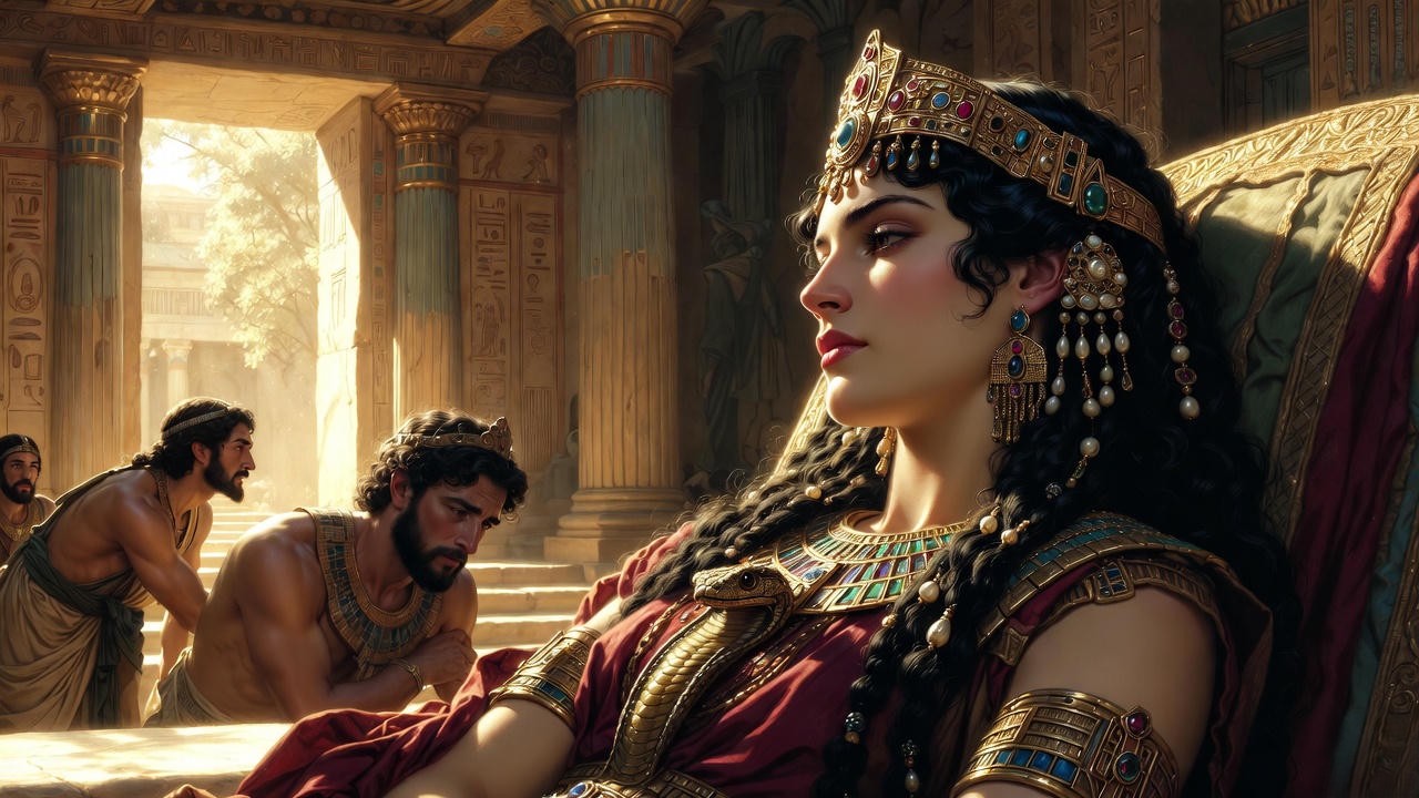 Cleopatra's majestic death by asp in monument scene, Shakespeare's Antony and Cleopatra.