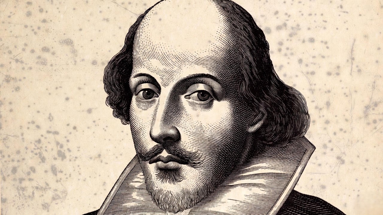 Martin Droeshout engraved portrait of William Shakespeare from the 1623 First Folio title page