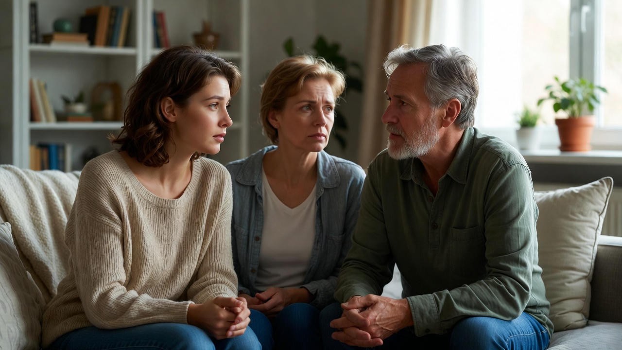 Parents discussing relationships and boundaries with teenager representing family guidance on Indiana Romeo and Juliet law