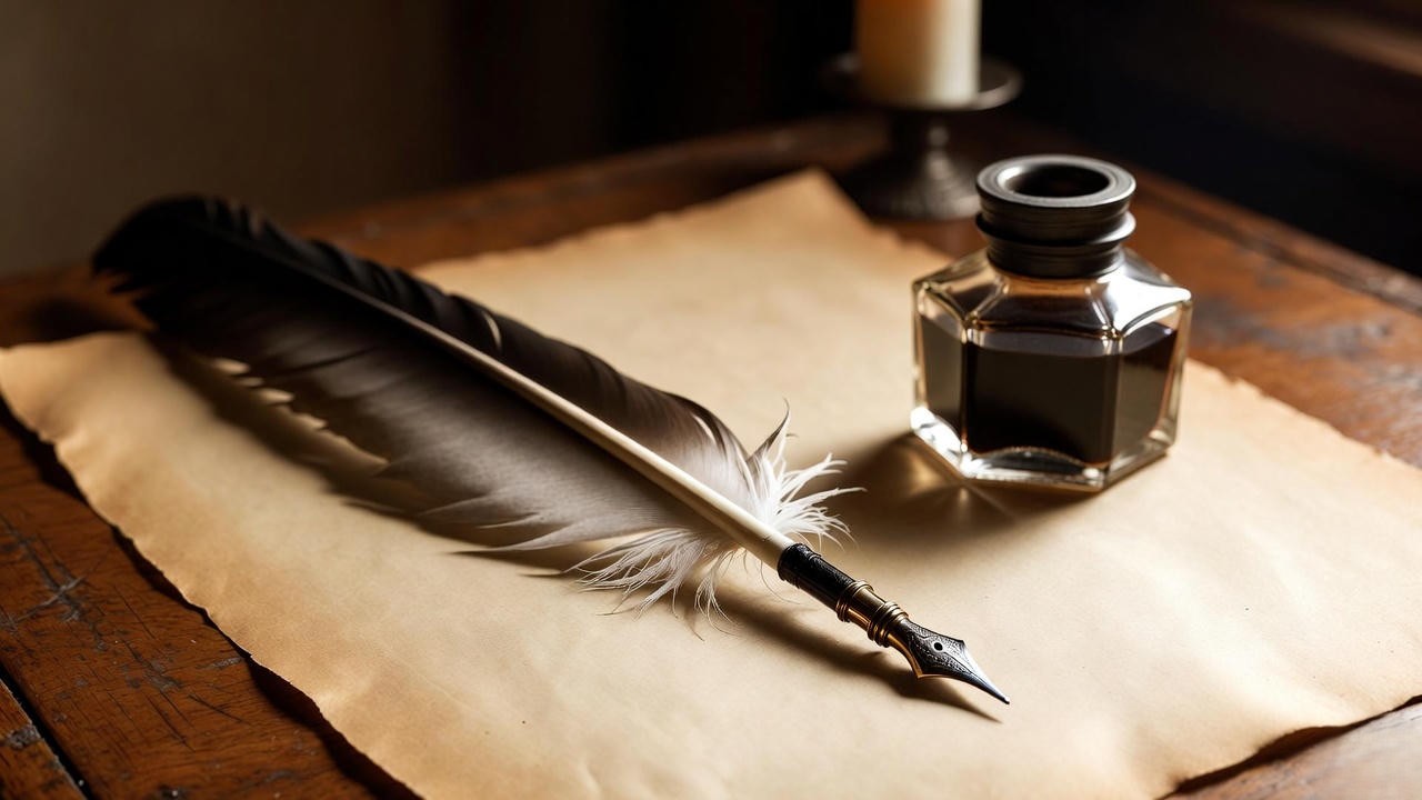 Quill pen and parchment symbolizing Shakespeare's sonnets defying time and mortality