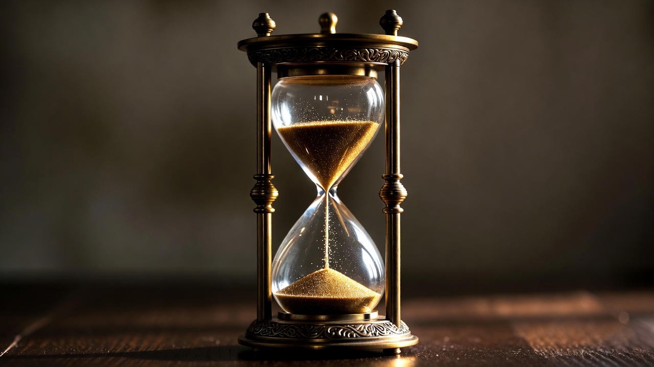 Hourglass with running sand representing time and mortality in Shakespeare's works