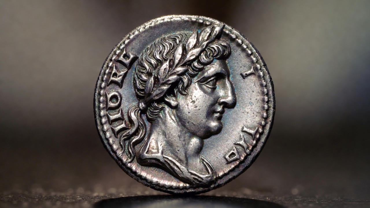 Lifetime portrait denarius of Julius Caesar, rare ancient Roman coin minted in 44 BC showing dictator's profile