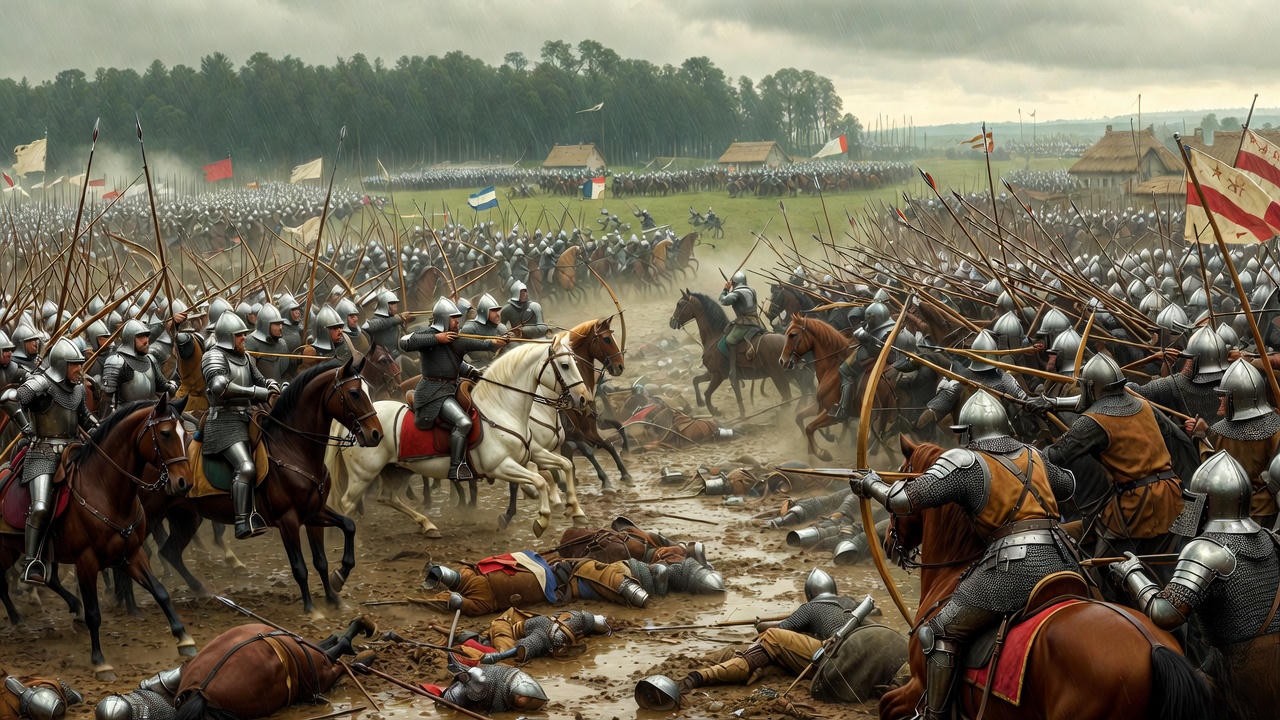 Historical depiction of the Battle of Agincourt, key event referenced in Shakespeare's Henry V prologue.