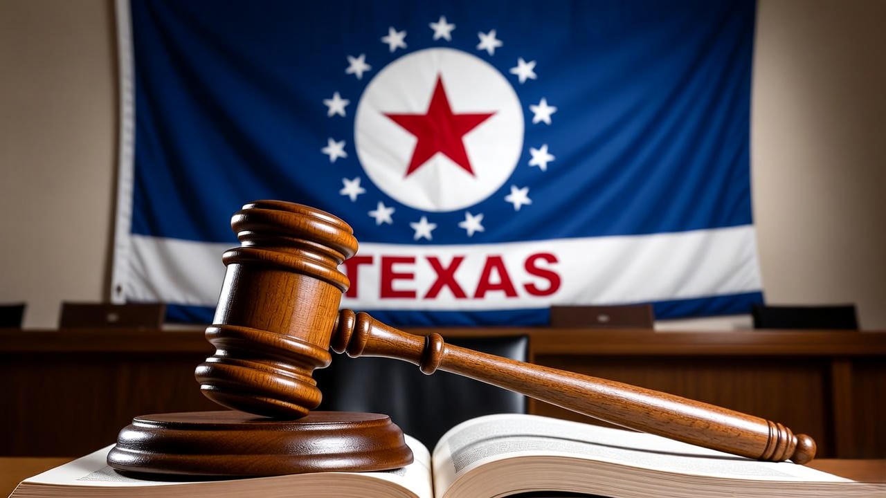 Texas state flag with gavel and law book representing Texas statutory rape and age of consent laws