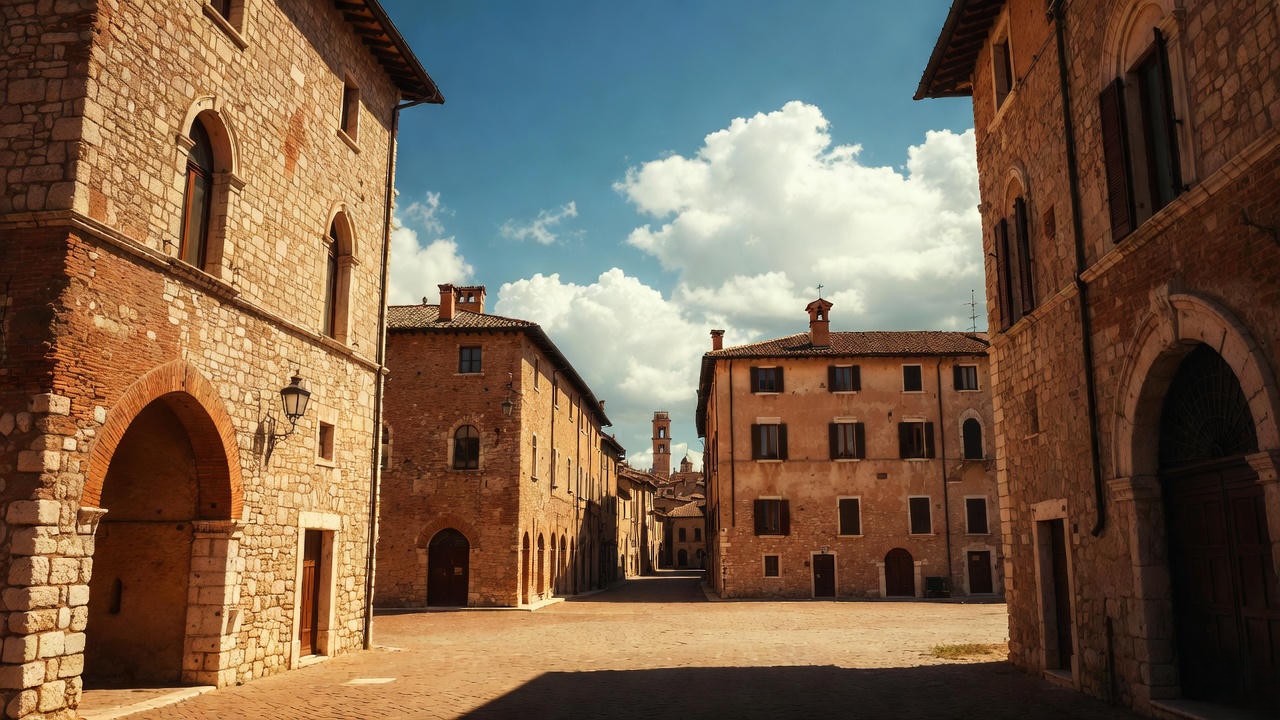 Sunlit Renaissance Verona streets symbolizing the passionate and volatile setting in Romeo and Juliet