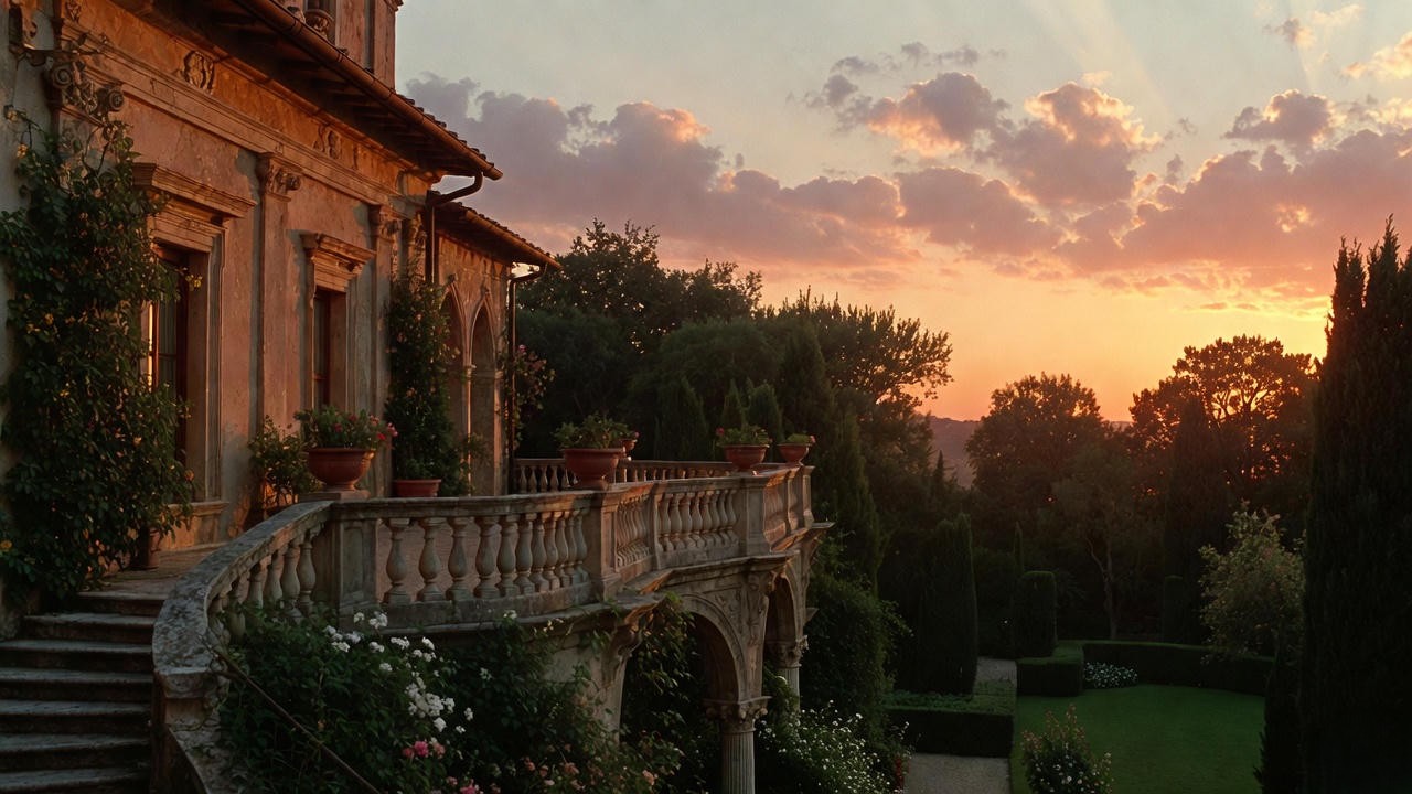 Romantic Renaissance balcony scene evoking Franco Zeffirelli's 1968 Romeo and Juliet film set in Italy