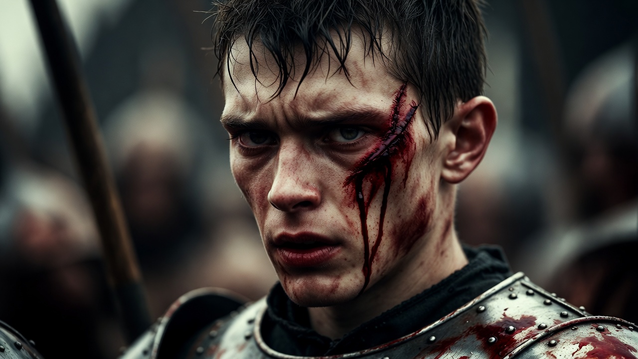 Young Prince Henry V surviving the famous arrow wound at the Battle of Shrewsbury