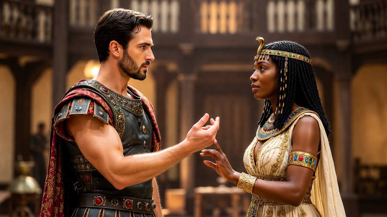 Antony and Cleopatra sharing bilingual intimate moment with BSL in 2024 Globe Theatre production