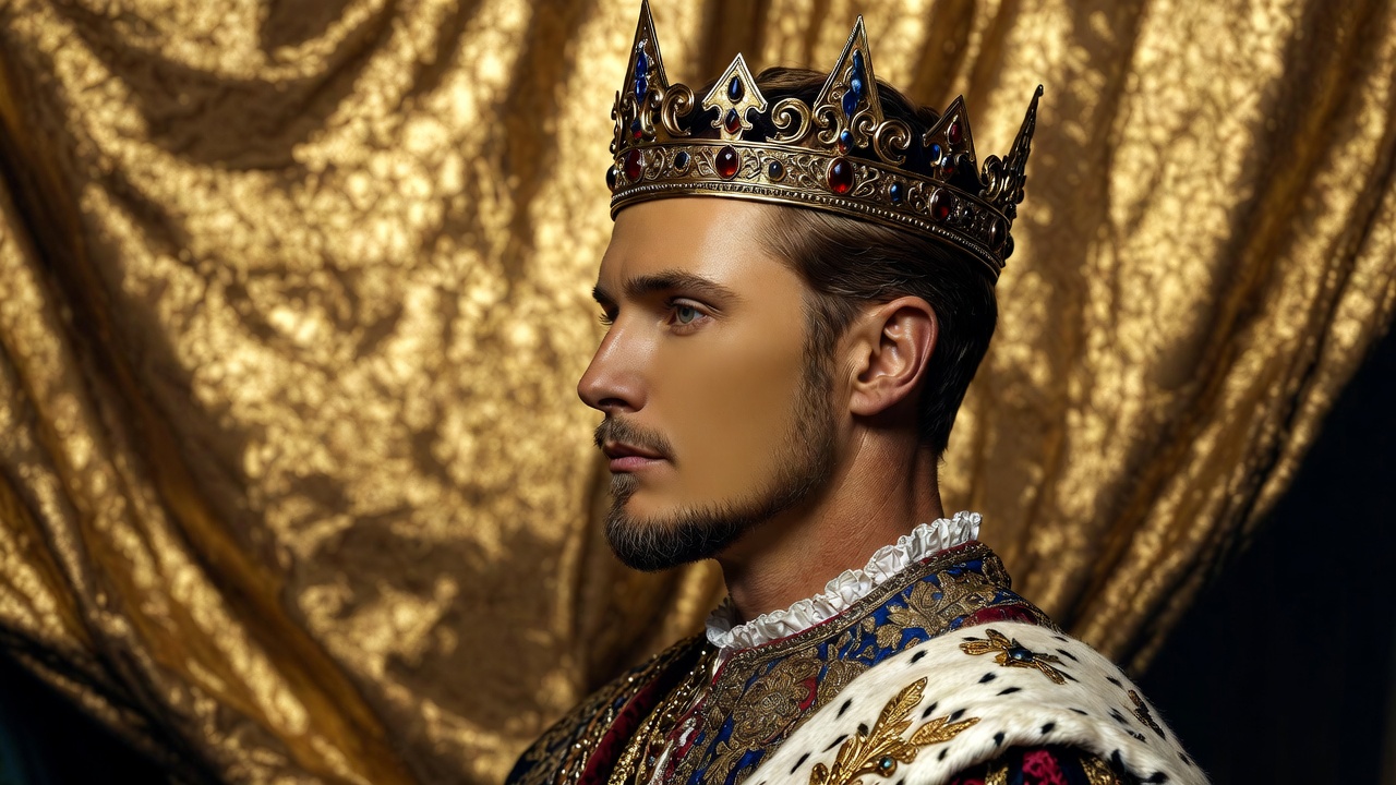 Historical left-profile portrait of King Henry V showing idealized unscarred face medieval style