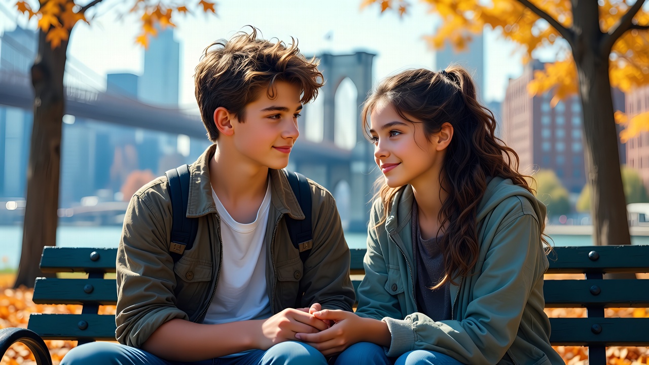 Teenage couple in New York park illustrating close-in-age relationship scenario