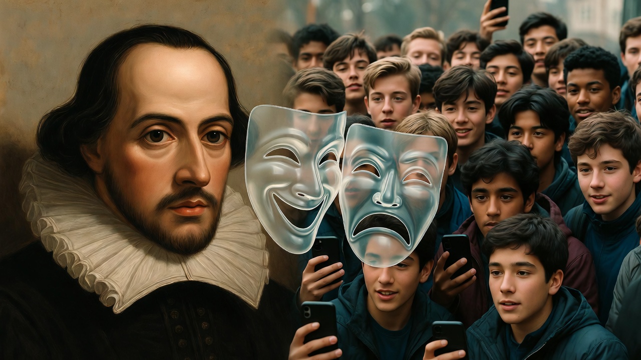 Bridge between Shakespeare’s era and modern teenage life with smartphones and theater masks