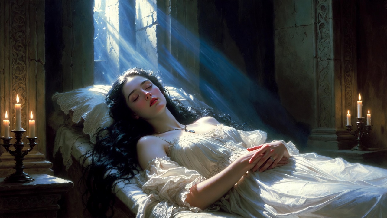 Frederic Leighton Juliet feigned death tomb scene tragic romantic painting