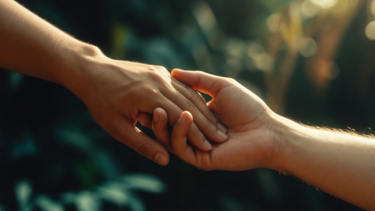 Hands clasped together symbolizing genuine, unidealized human love celebrated in Shakespeare’s Sonnet 130