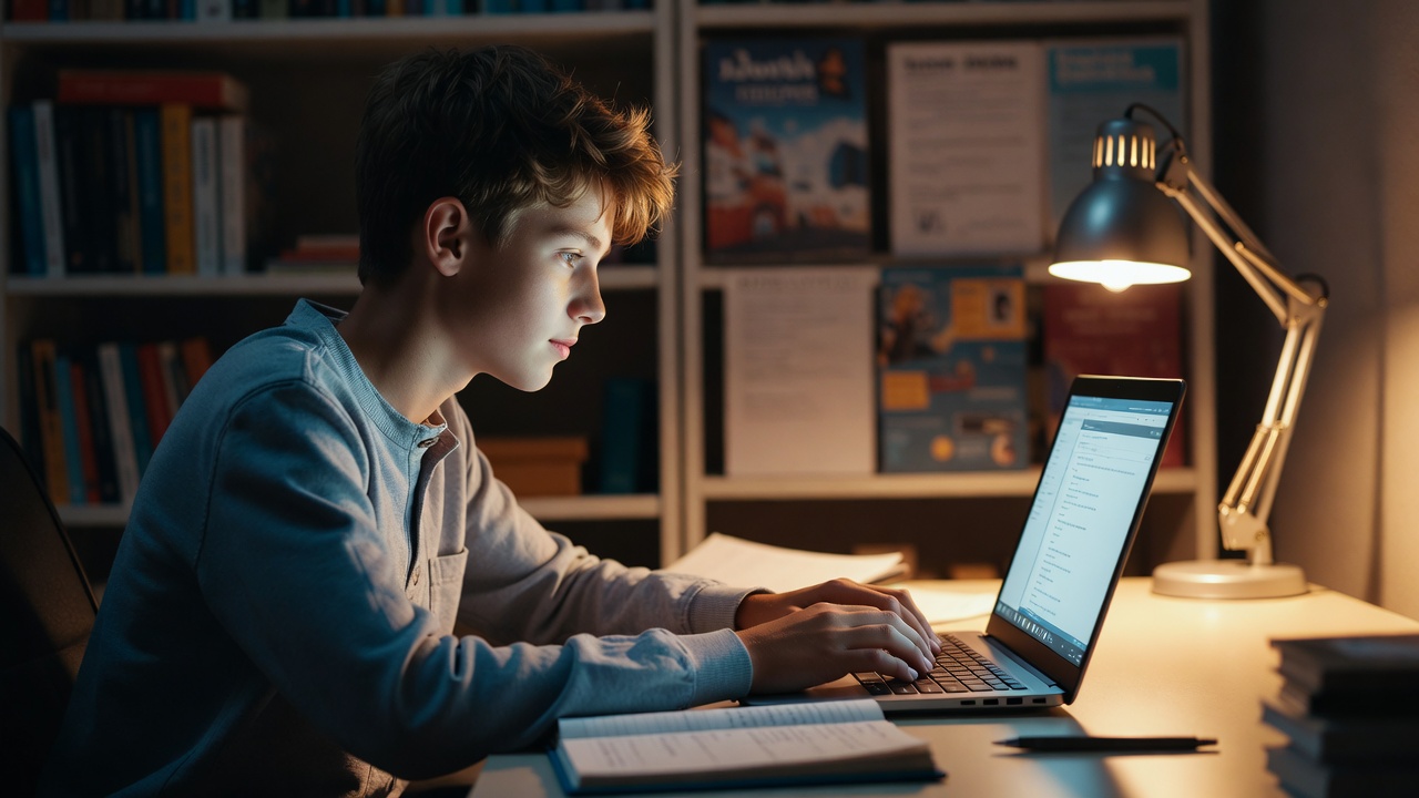 Student composing email to teacher requesting removal from old Quill class on laptop