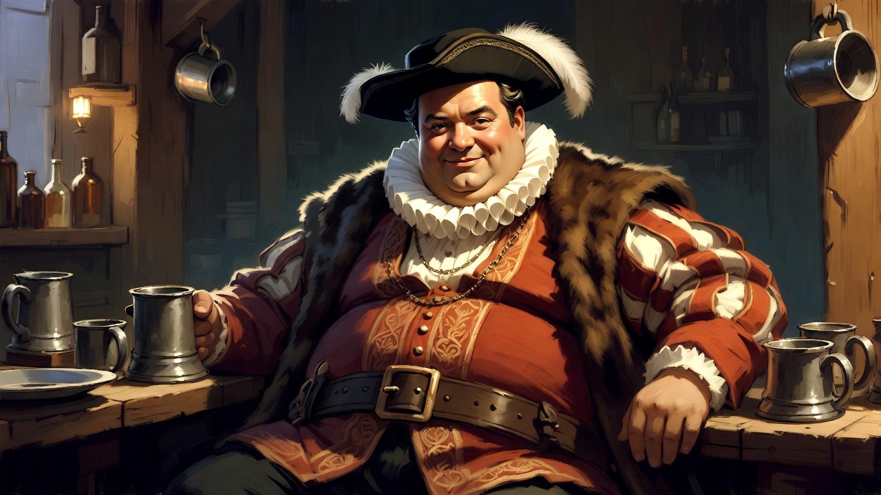 Falstaff illustration representing physical dominance and body in Shakespeare plays