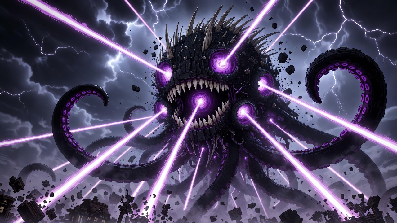 Wither Storm Phase 2-3 with tentacles and tractor beams Minecraft boss