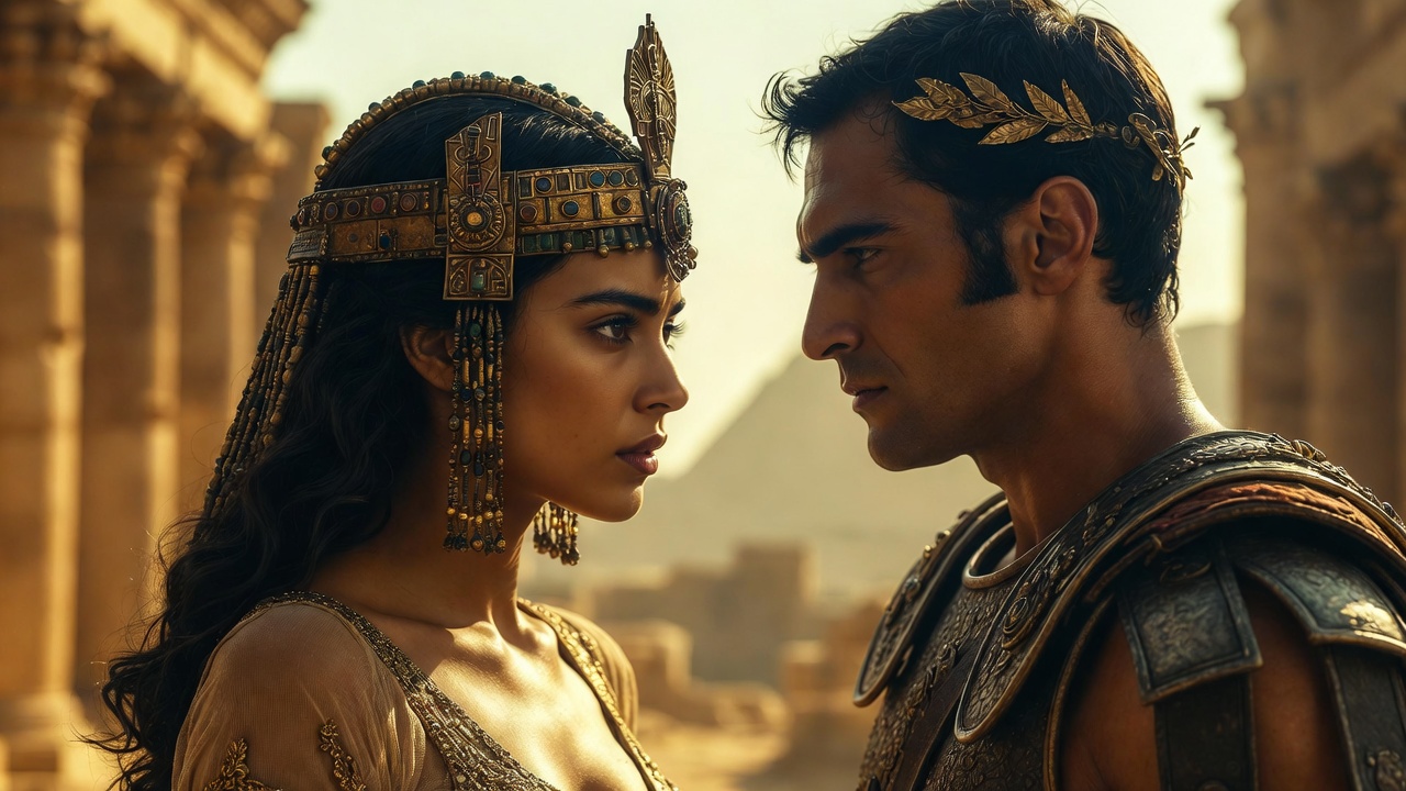 Passionate confrontation between Cleopatra and Antony symbolizing love, power, and tragedy in Shakespeare