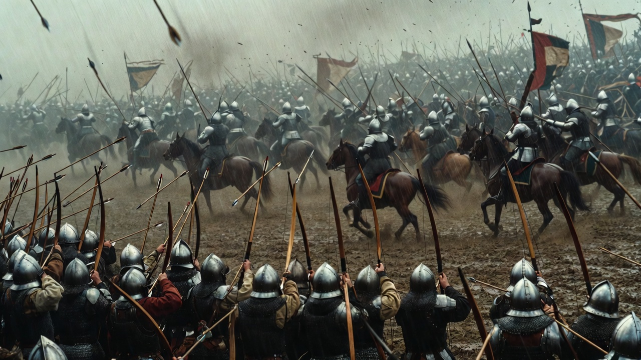 Battle of Agincourt English longbowmen victory scene