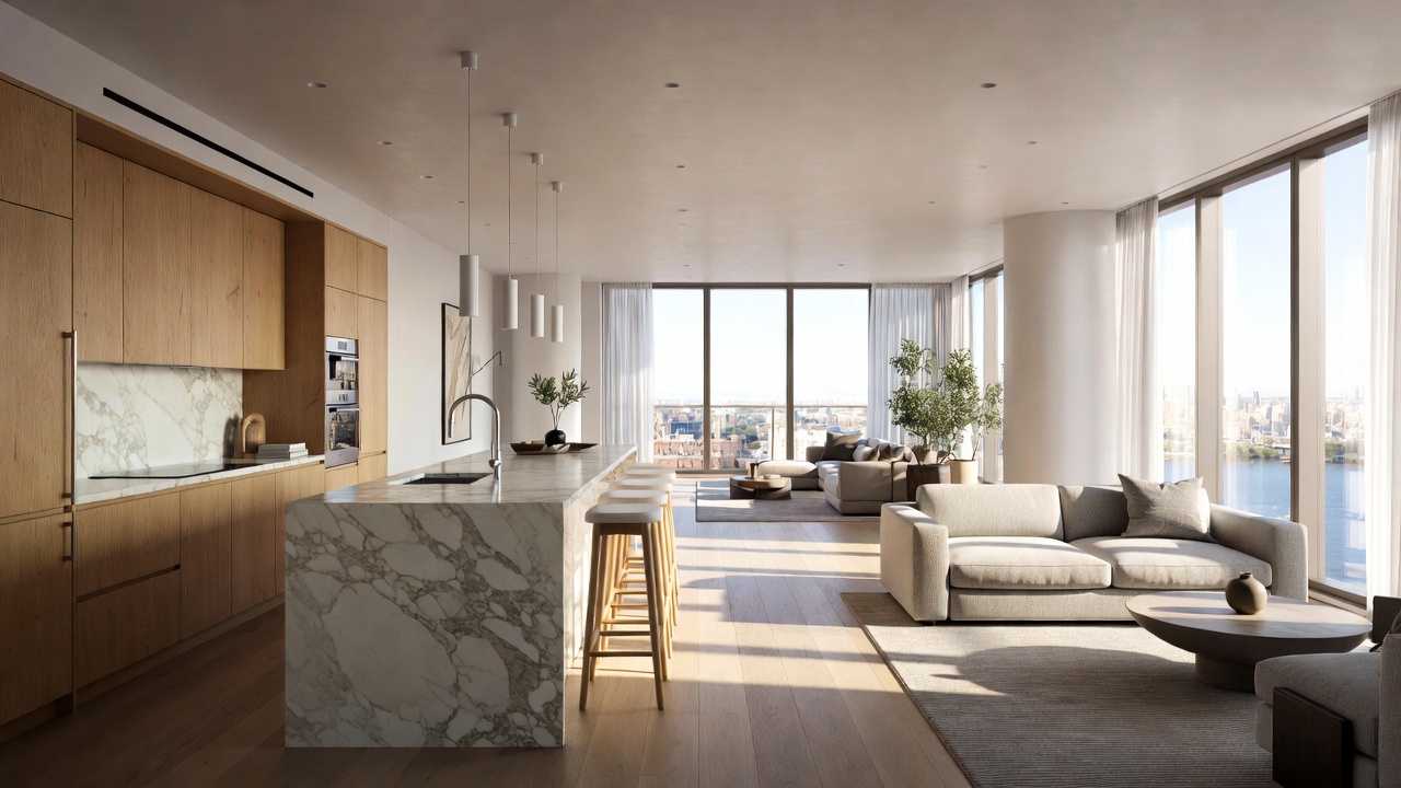 Modern luxury apartment interior at 200 Montague Street Brooklyn Heights with city views
