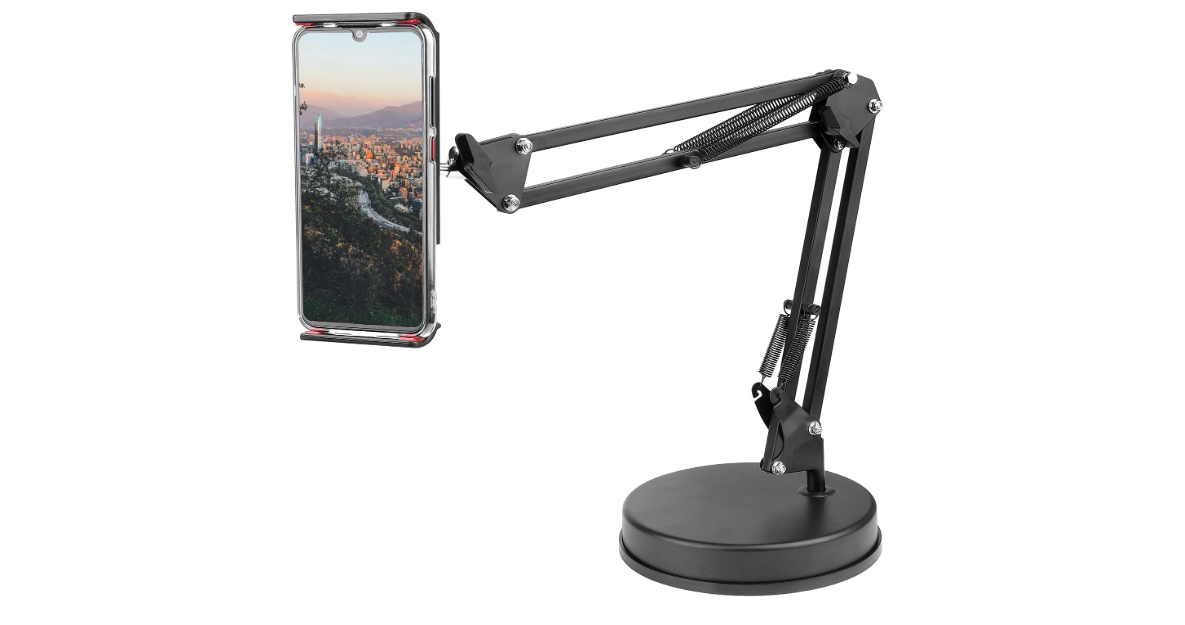 Overhead Phone Mount Stand ChromLives Phone Video Stand Articulating Arm Phone Mount Table Top with Base Adjustable 360° Cell Phone Tablet Holder Mount...
