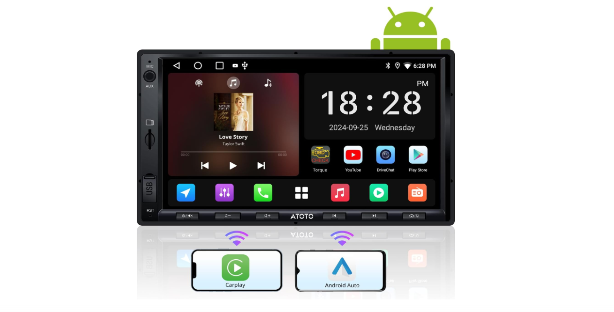 ATOTO A5L 7inch Android Double DIN Car Stereo, Wireless CarPlay&Android Auto Touch Screen, Wi-Fi/BT/USB Tethering, 24B-EQ DSP, Bluetooth/FM&SS Radio...