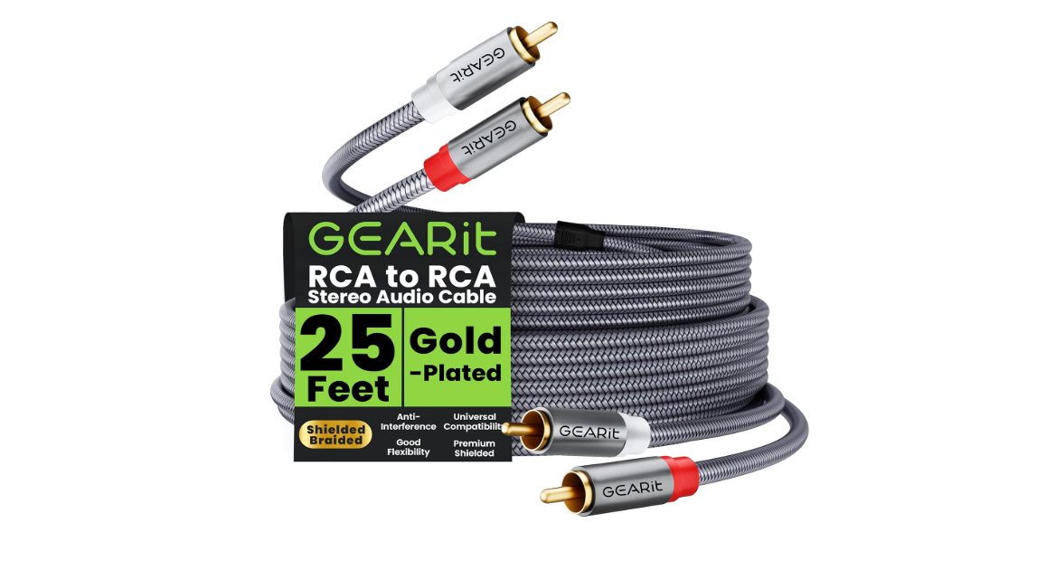 GEARit RCA Cable (25FT) 2RCA Male to 2RCA Male Stereo Audio Cables Shielded Braided RCA Stereo Cable for Home Theater, HDTV, Amplifiers, Hi-Fi Systems, Car...
