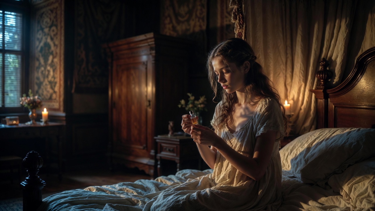 Juliet alone with the sleeping potion, moment of bravery and terror in her chamber