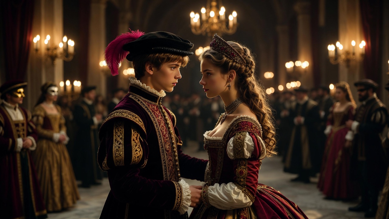 Romeo and Juliet’s first meeting – sharing a sonnet and their first kiss at the Capulet feast