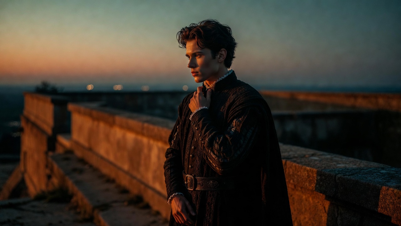 Hamlet in deep contemplation during the famous “To be or not to be” soliloquy