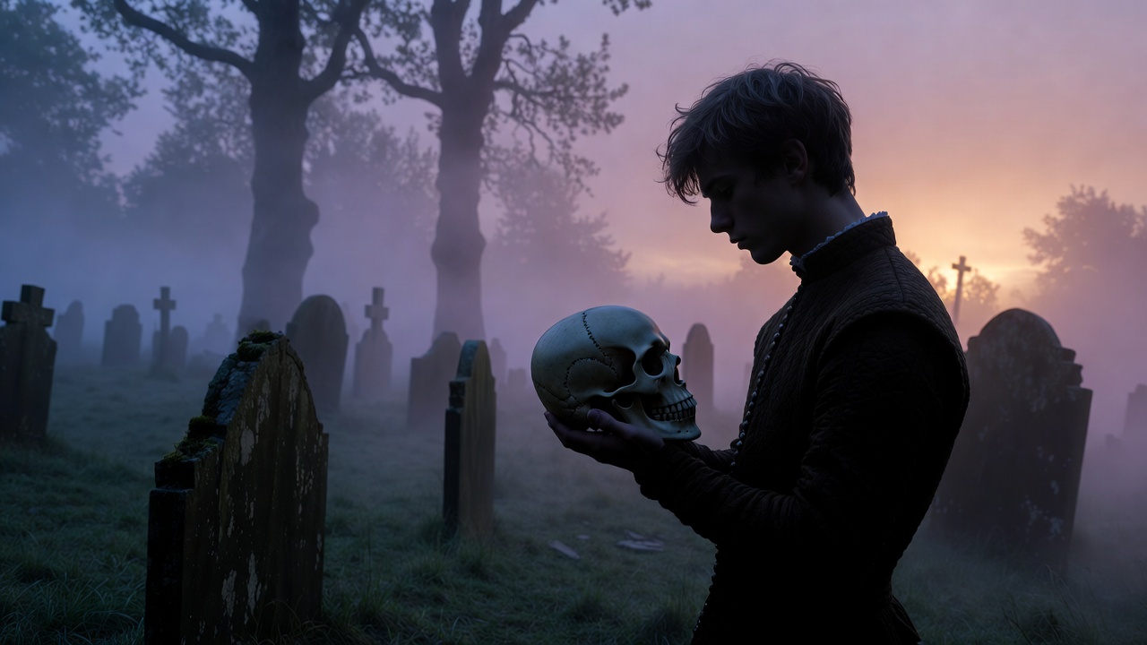 Hamlet contemplating Yorick’s skull in the graveyard scene