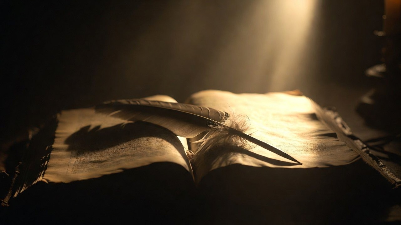 Dramatic close-up of an open Shakespeare book highlighting famous soliloquies