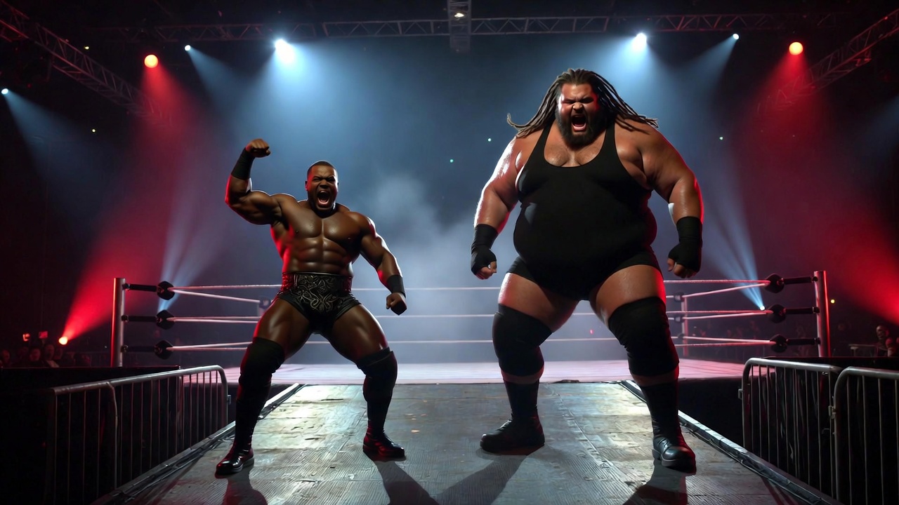 Mark Henry and Big Daddy V standing together as dominant WWE tag team monsters in the ring entrance