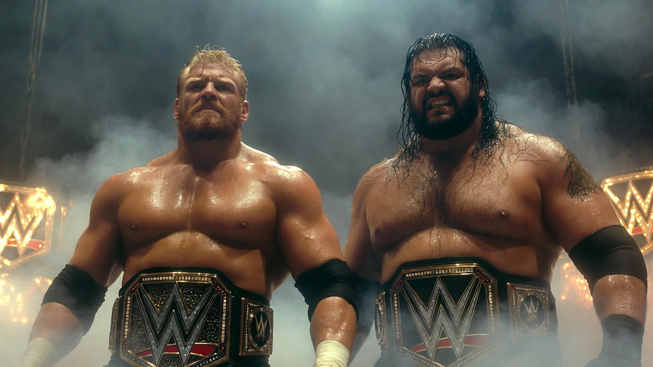 Mark Henry and Big Daddy V legacy as monstrous WWE tag team duo in dramatic arena pose