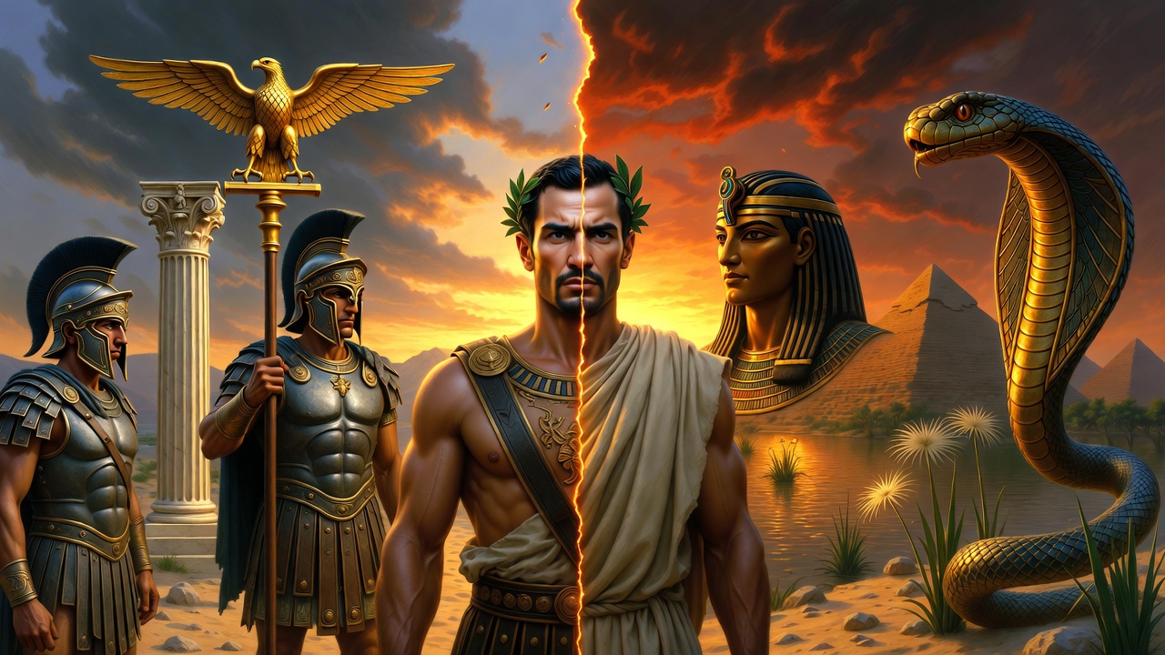 Symbolic contrast of Rome and Egypt in Antony and Cleopatra, representing duty versus passion in Shakespeare's tragedy